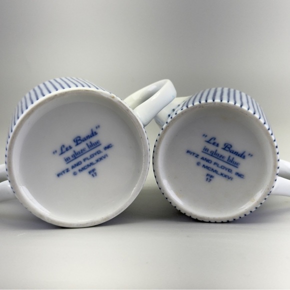 Fitz and Floyd Les Bands Blue and White Striped Sugar Creamer Set - Picture 14 of 15